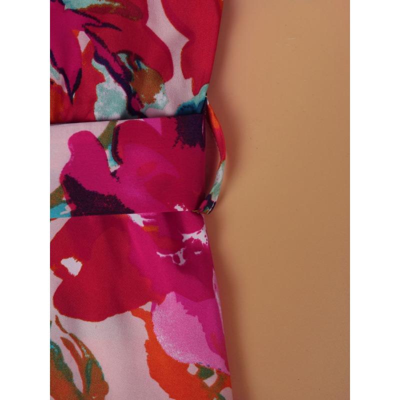 Платье А-силуэта с цветочным принтом и шнуровкой, утягивающее талию