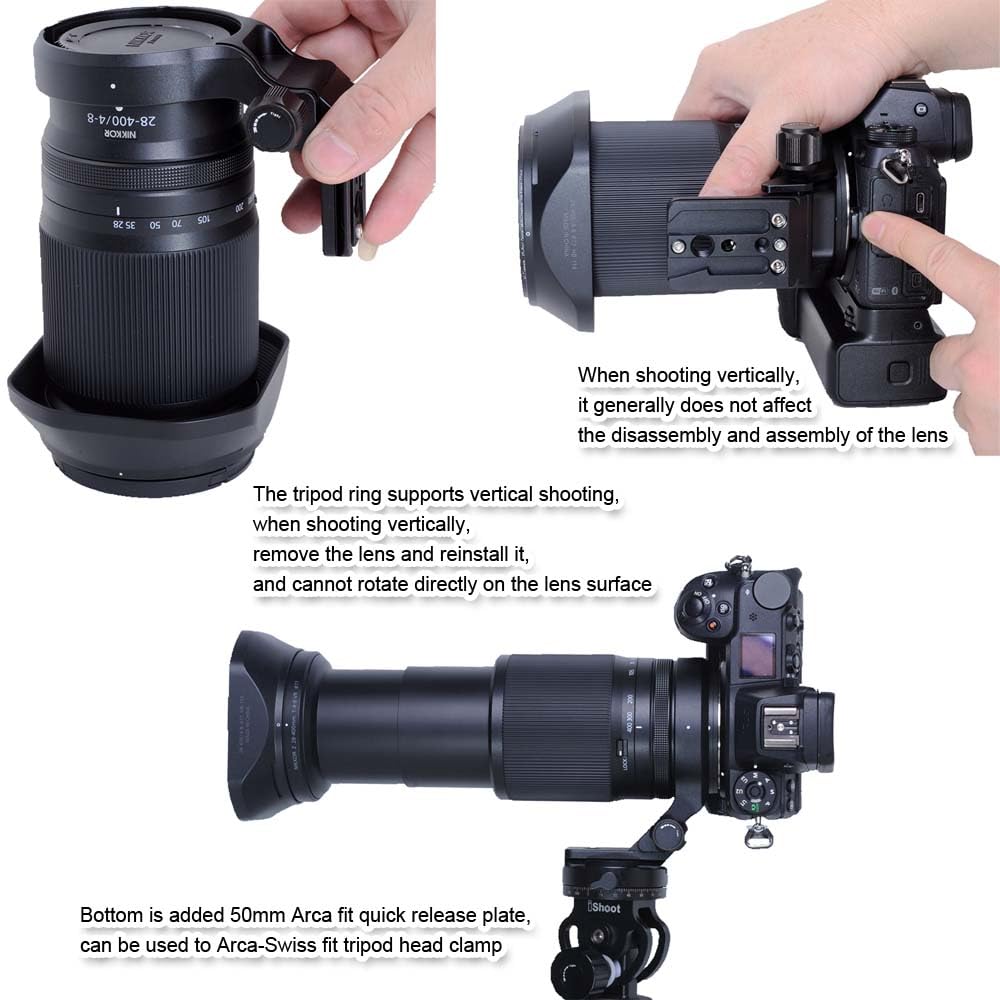 Кольцо объектива камеры, совместимое со штативом, для объективов Nikon, таких как Z VR и Z. Включает поддержку объектива, кронштейн объектива, крепление для штатива и быстросъемное крепление.