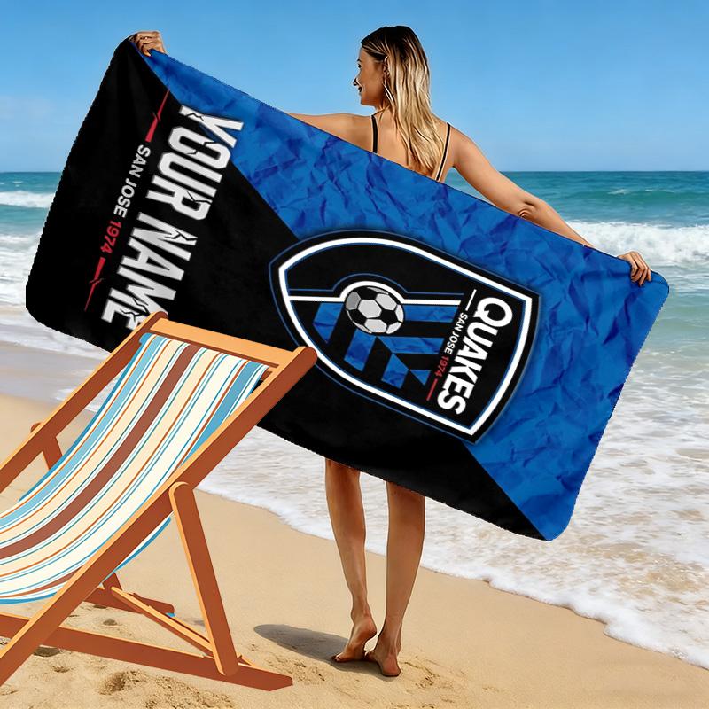 Name Custom San Jose Earthquakes Print Beach Towel, Large Soft Quick Dry Towel for Beach Camping Swimming