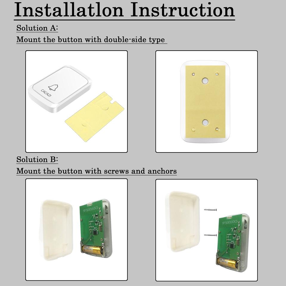 CACAZI A06 Беспроводной водонепроницаемый дверной звонок с питанием от батареи постоянного тока, пульт 300 м, 36 мелодий, беспроводной домашний беспроводной звонок