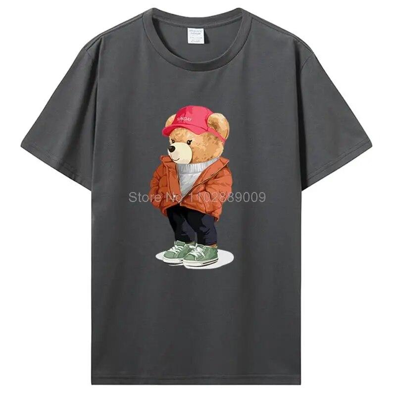 Уличная мода, одежда плюшевого мишки, унисекс, летние брендовые футболки, топы с короткими рукавами, ретро футболка унисекс, хлопковая футболка, уличная одежда Harajuku
