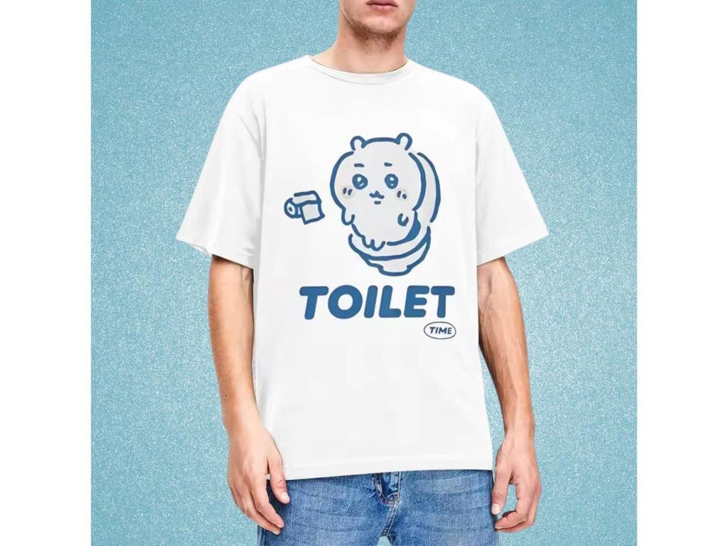 Chiikawa Toilet Time 100% Cotton T-shirt Mens Womens Tees Top, Funny Meme Tshirt, Japanese Funny Tshirt Gift