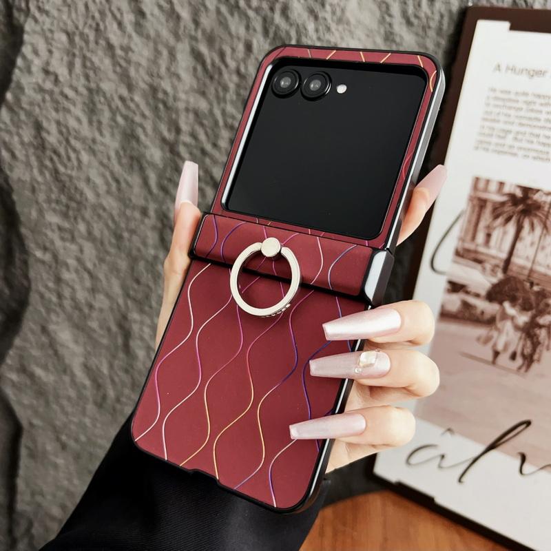 Luxury Leather Ring Holder Phone Case For Motorola Razr 60 50S 50 Ultra 40 Ultra Gradient Stripe Shockproof Hard PC Slim 3pcs Folding Cover