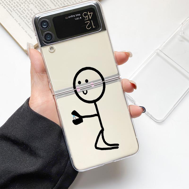 Милая пара Человечков из спичек Модный чехол для телефона Samsung Galaxy Z Flip 3 4 5 6 7 Жесткий складной Z Flip4 Прозрачная поликарбонатная крышка Подарок