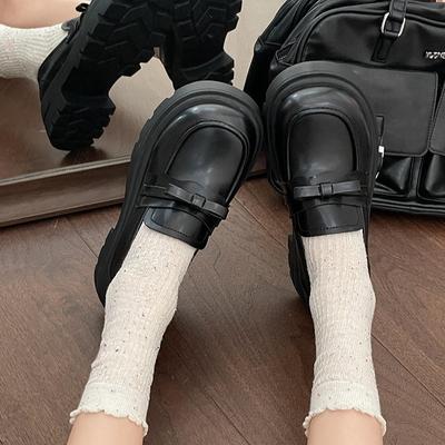 Черные туфли в стиле ретро в британском стиле на толстом каблуке и платформе, женские, новые летние универсальные туфли-лоферы с юбкой 2025 года