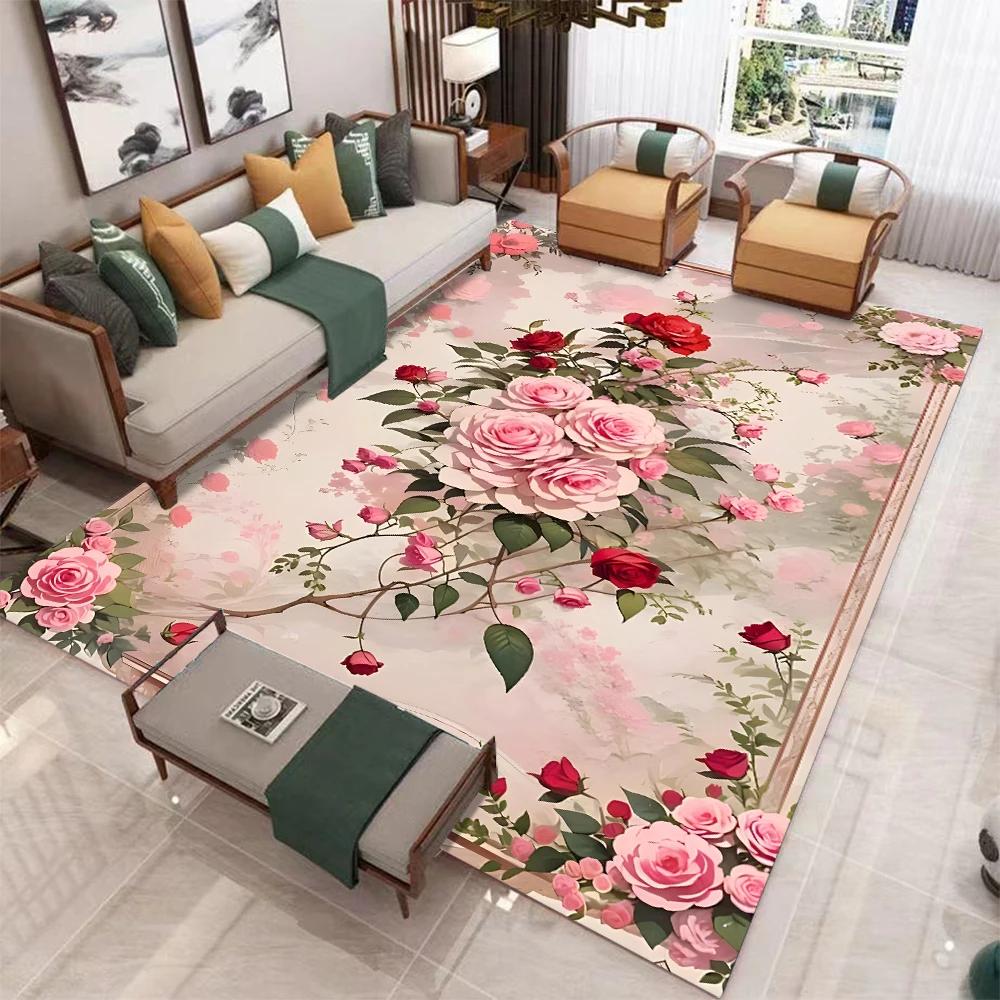Luxurious Vintage Floral Print Area Rug Non-Slip Machine Washable Floor Mat for Living Room Bedroom Office Decor Washable Carpet