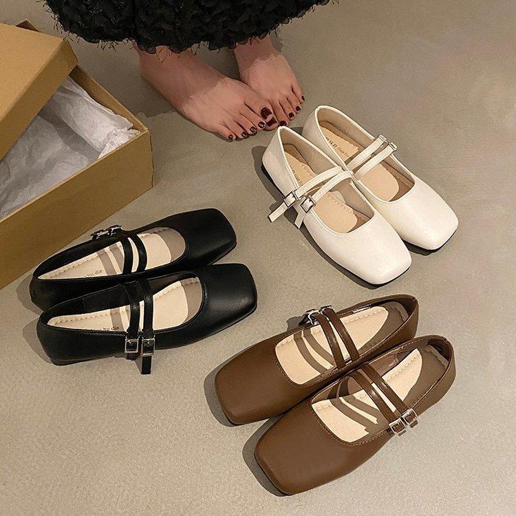 Retro Square Head Shallow Mouth Single Shoes Female Spring and Fall Temperament Fairy Soft Flat Bottom Mary Jane Shoes