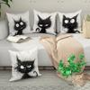 Funny Black Cat Throw Pillow Covers 18x18 Set of 4, Cartoon Gothic Pet Pillow Cases Kit with Zipper, Fun Kids Goth Cat Pillows for Cat Lovers Velvet