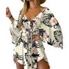 Asymmetrical Hem Elegent Beauty Lady Dress Tropical Print Sexy Women Dress Tie Front V Neck Mini Dress Beachwear