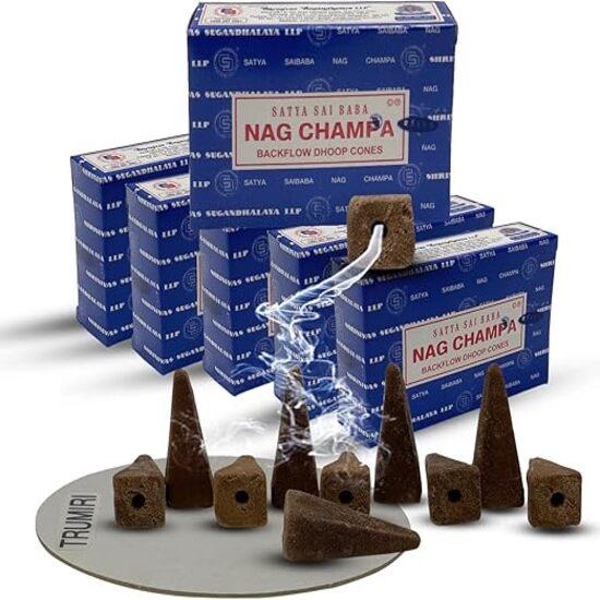 Satya Nag Champa Backflow Incense Cones for Waterfall Aromatic Smoke Fountain Haze Falls and Mat Bundle - Pack of 6