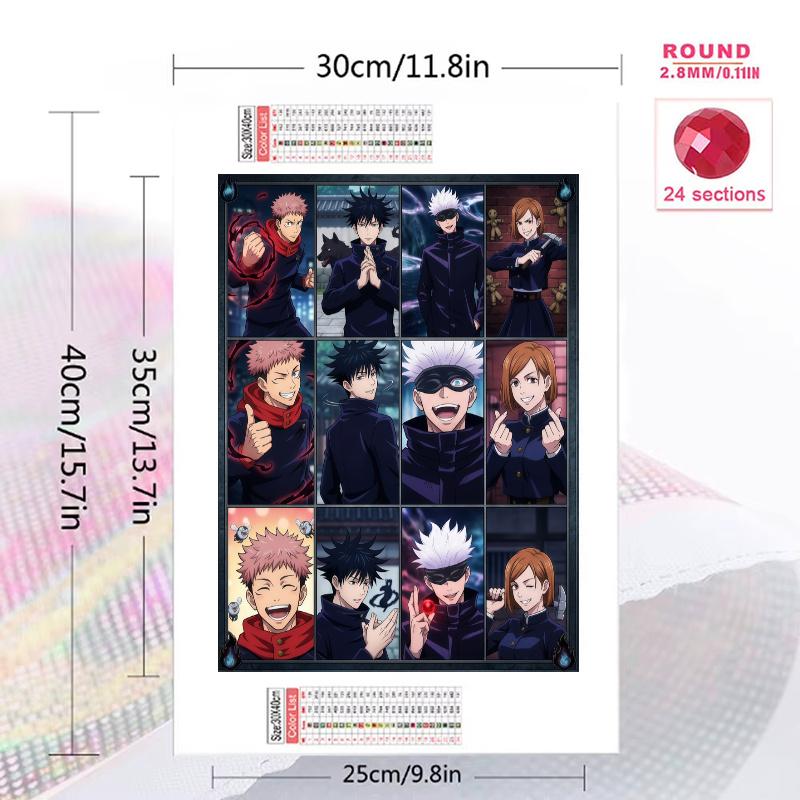 Jujutsu Kaisen Character Collage Set Pattern 3pcs 100% Round Full Drill 5D DIY Diamond Painting Embroidery Cross Stitch Rhinestone Décor