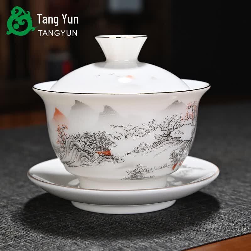 Mutton Fat Jade White Porcelain Gaiwan Tea Cup
