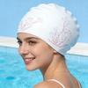 Женская силиконовая шапочка для плавания с узором лотоса, водонепроницаемая, не рвущаяся, подходит для длинных волос, с защитой ушей, из мягкого материала