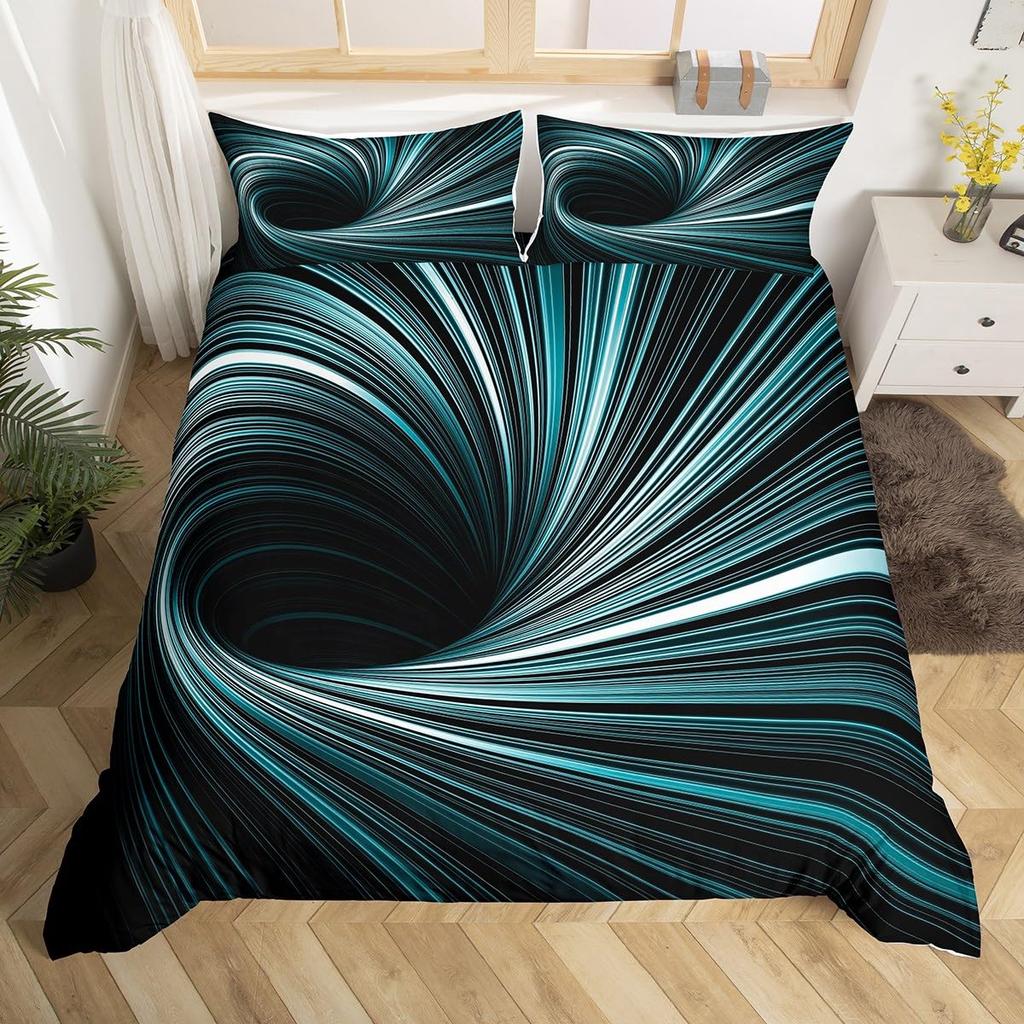 Комплект постельного белья с абстрактной геометрией King Queen Красный Синий Желтый Пододеяльник Геометрическое искусство Покрывало для одеяла Покрывало с полосками Иллюзия