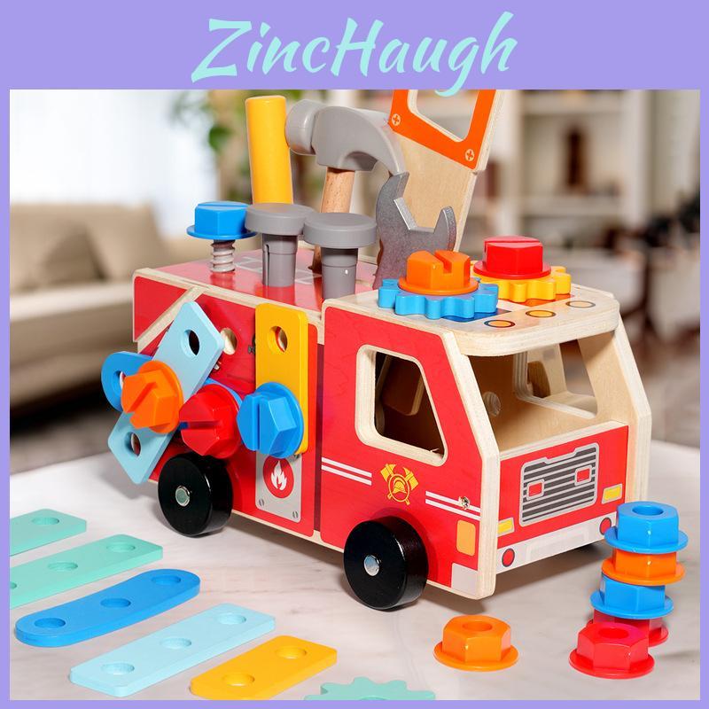 Educational Wooden Fire Engine Building Set For Childrens Cognitive Skills Development