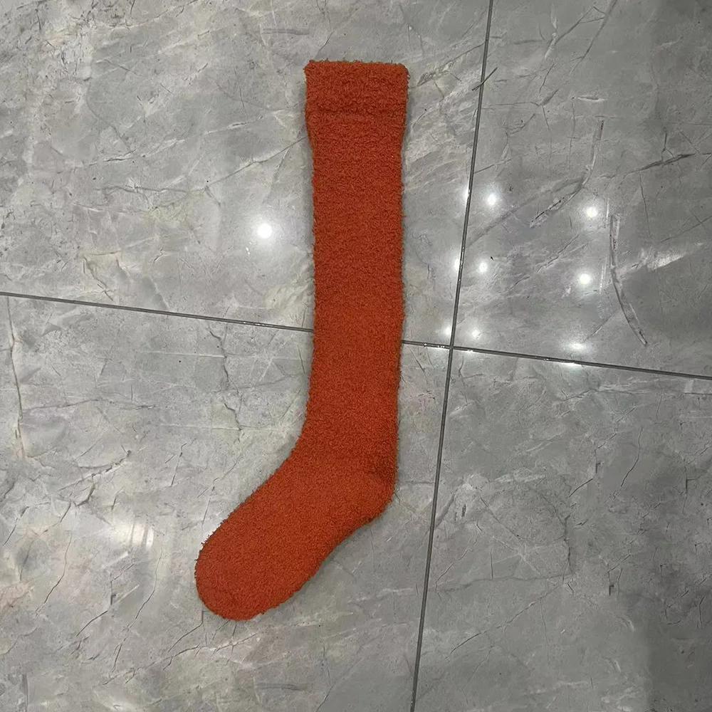 New Soft Coral Fleece Women Stockings Winter Solid Color Warm Thigh High Stockings Home Keep Warm Over Knee High Long Socks