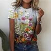 Summer Round Neck 3D Flower Print Top Fashionable Casual Short Sleeved Women's T-shirts