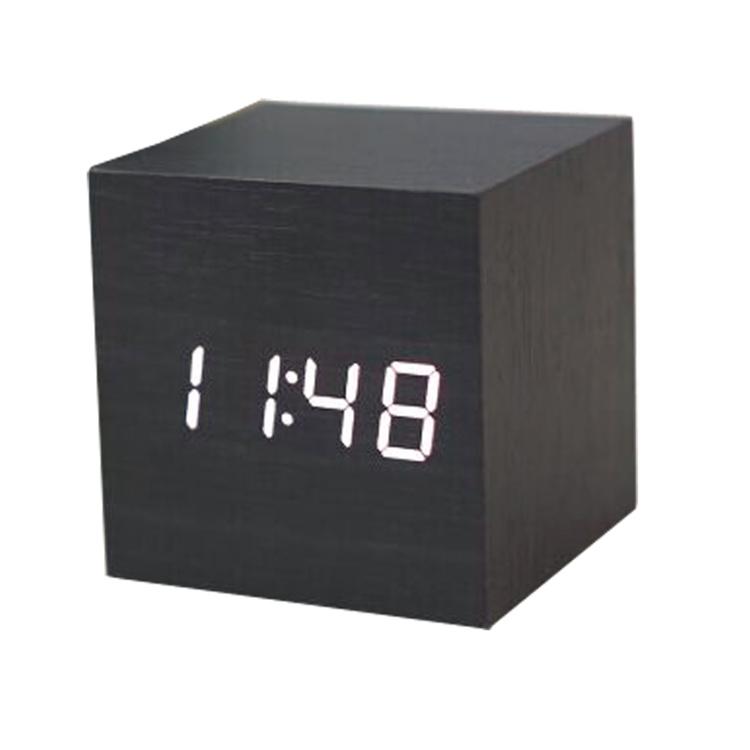 square Sound Control Digital LED Wooden desk table Alarm Clock