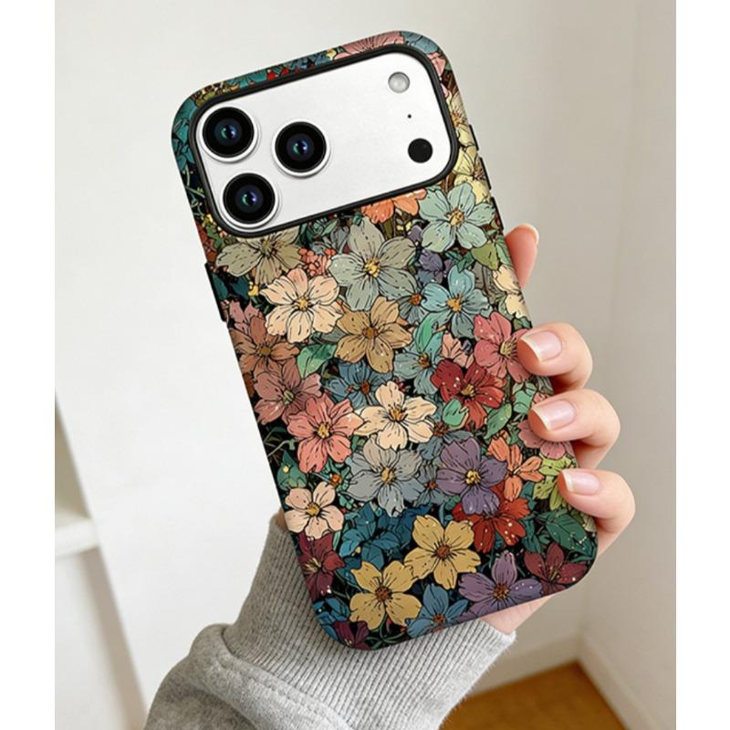 Hand Drawn Retro Flower Suitable for Apple 16promax Film 2-in-1 Phone Case, Anti Drop IPhone 17 Film Case