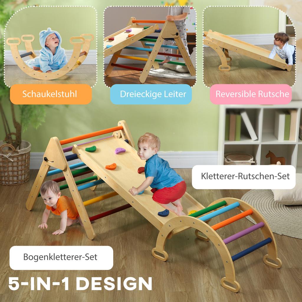 5-in-1 Toddler Climbing Frame with Ramp, Arch, for 18-48 Months, Multicoloured