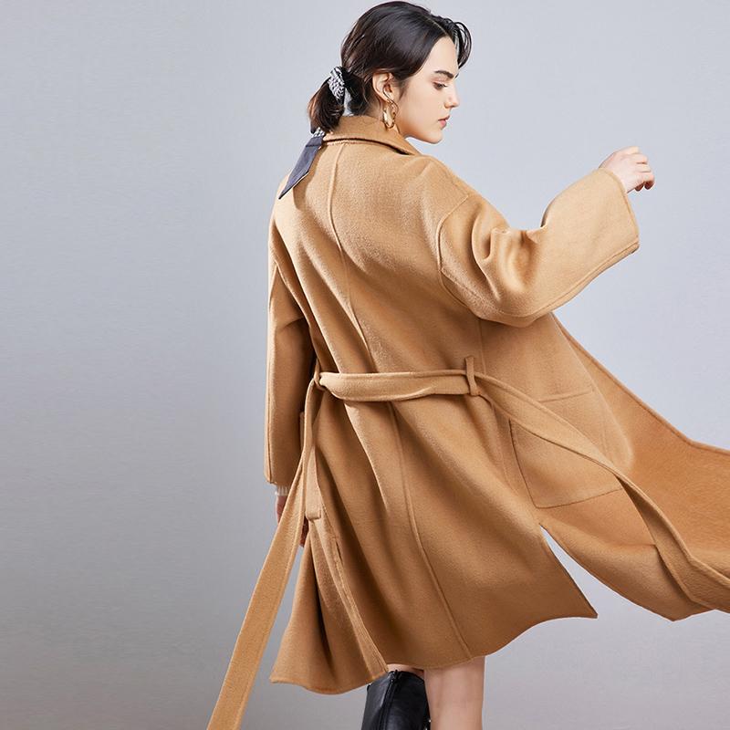 Женское длинное пальто из 100% шерсти, СОВРЕМЕННОЕ НОВОЕ Осеннее шерстяное пальто SAGA, зимнее теплое шерстяное пальто с поясом
