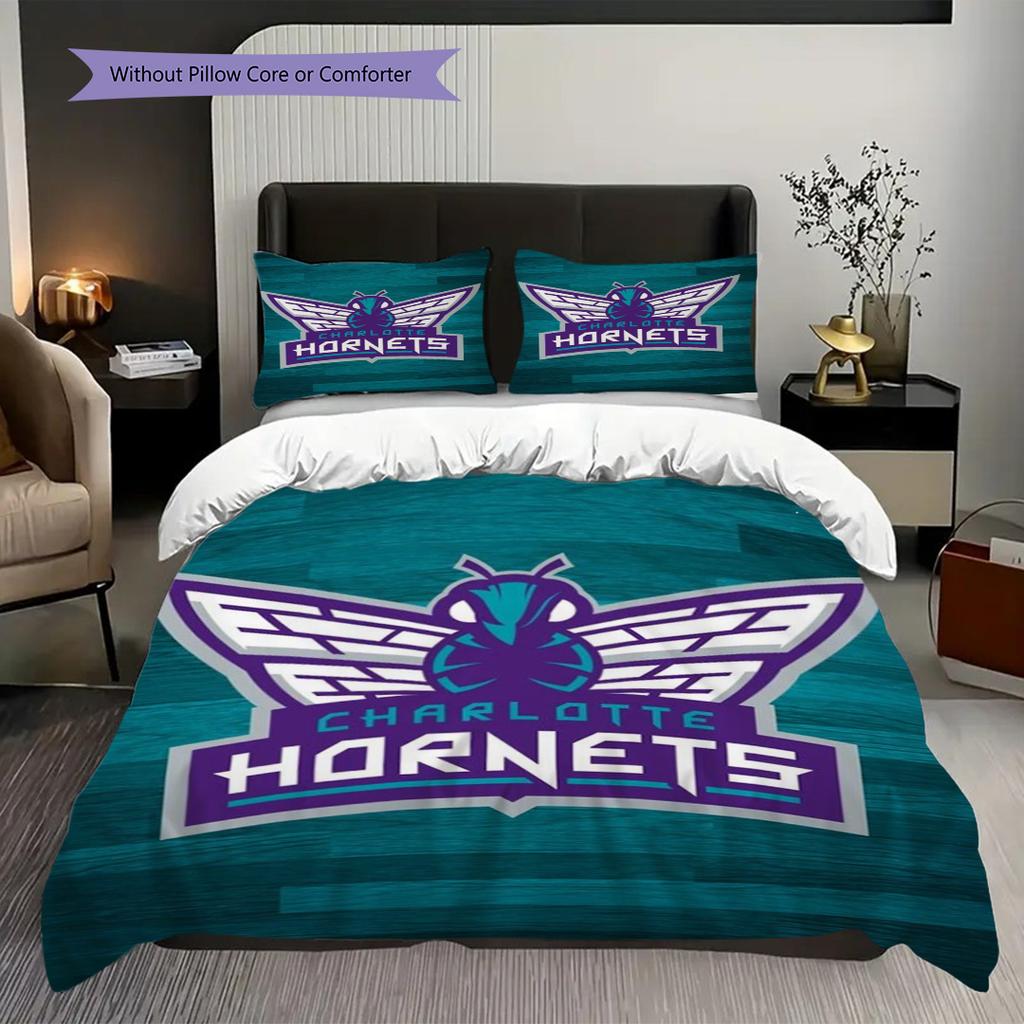 Charlotte Hornets Bold Dynamic Team Spirit Bedding(1 * duvet cover + 2 * pillowcase, without core)Soft and comfortable Bedding set