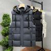 Down Cotton Vest Men's Casual Autumn and Winter Thickened Warm Outer Vest Blue Hooded Vest Jacket Tide
