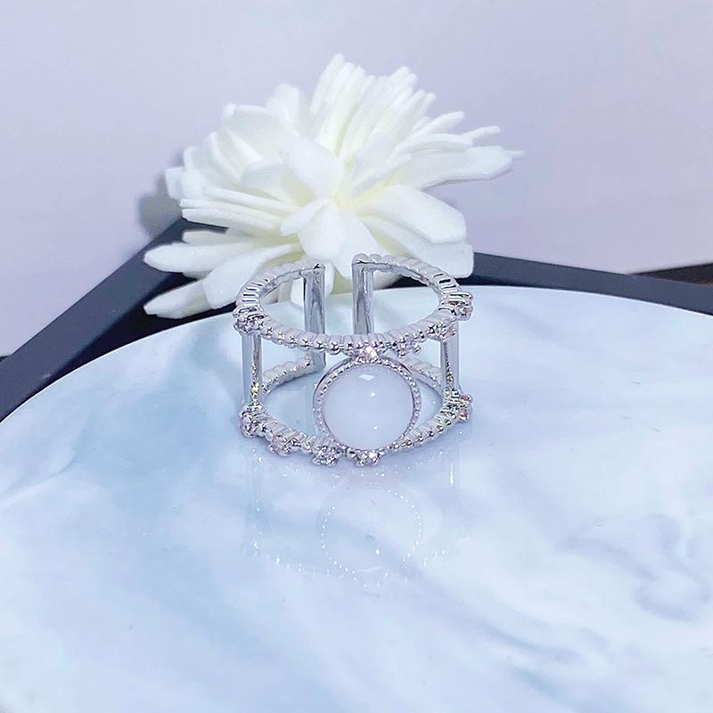 Zircon Moonstone Open Ring Irregular Love Snowflake Niche Light Luxury High-End Personality Ring