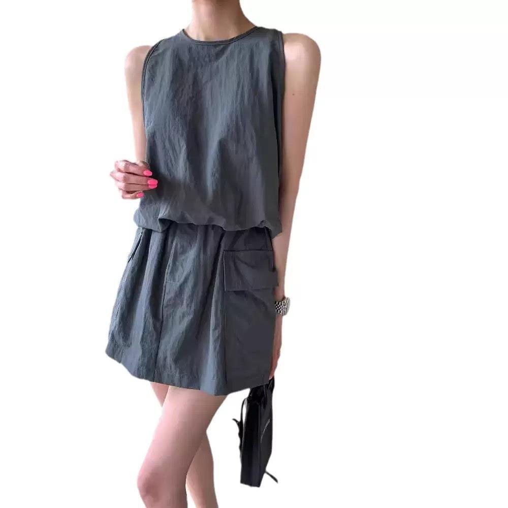 2025 Korean Summer Sleeveless Tank & Wide Leg Shorts Skirt Set