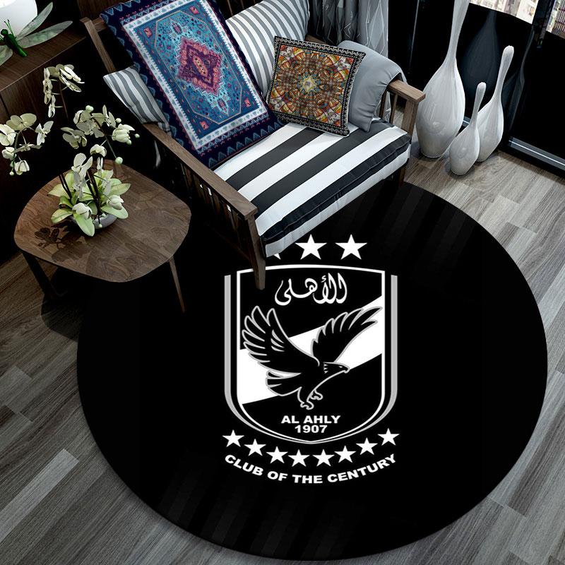 Al Ahly Sporting Club Printed Round Rug, Non Slip Washable Circular Carpet For Living Room Bedroom Playroom, Sports Fan Decor, Holiday Birthday Gift