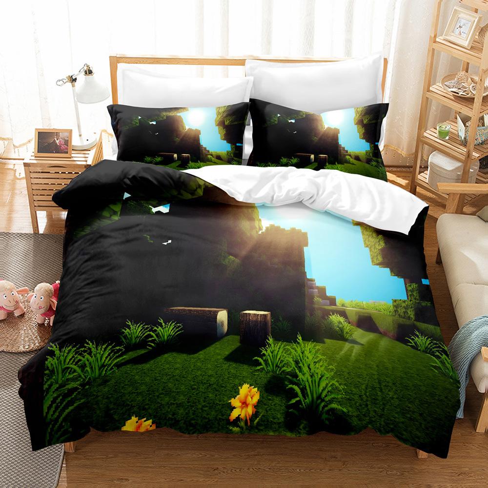 3D Digital Printing Quilt Set Three-Piece Minecraft Game Children'S Cartoon