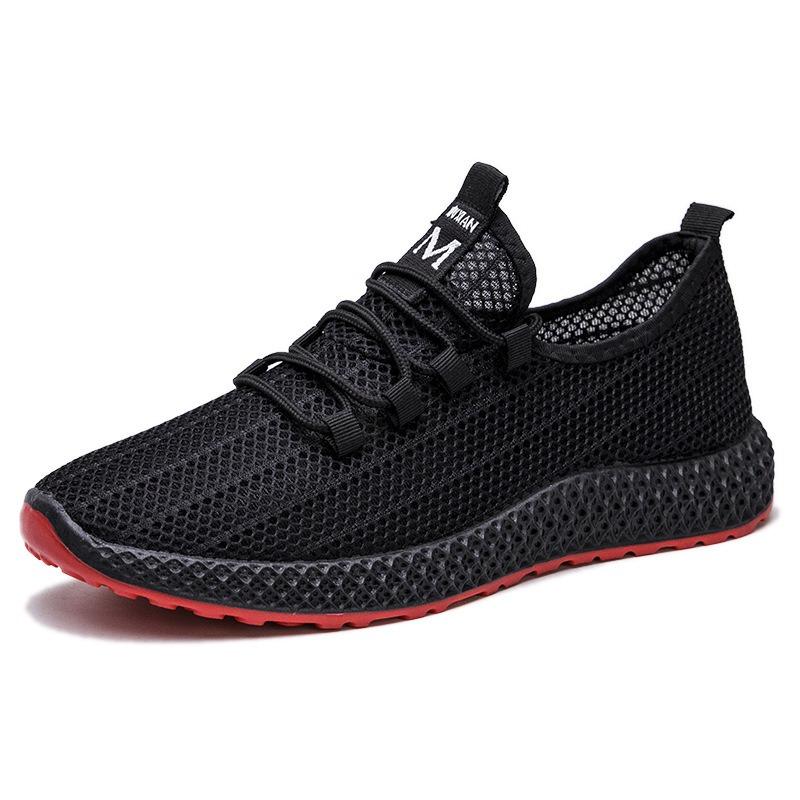 Summer trend men's shoes hollow mesh breathable men's sports shoes soft sole non-slip black shoes men