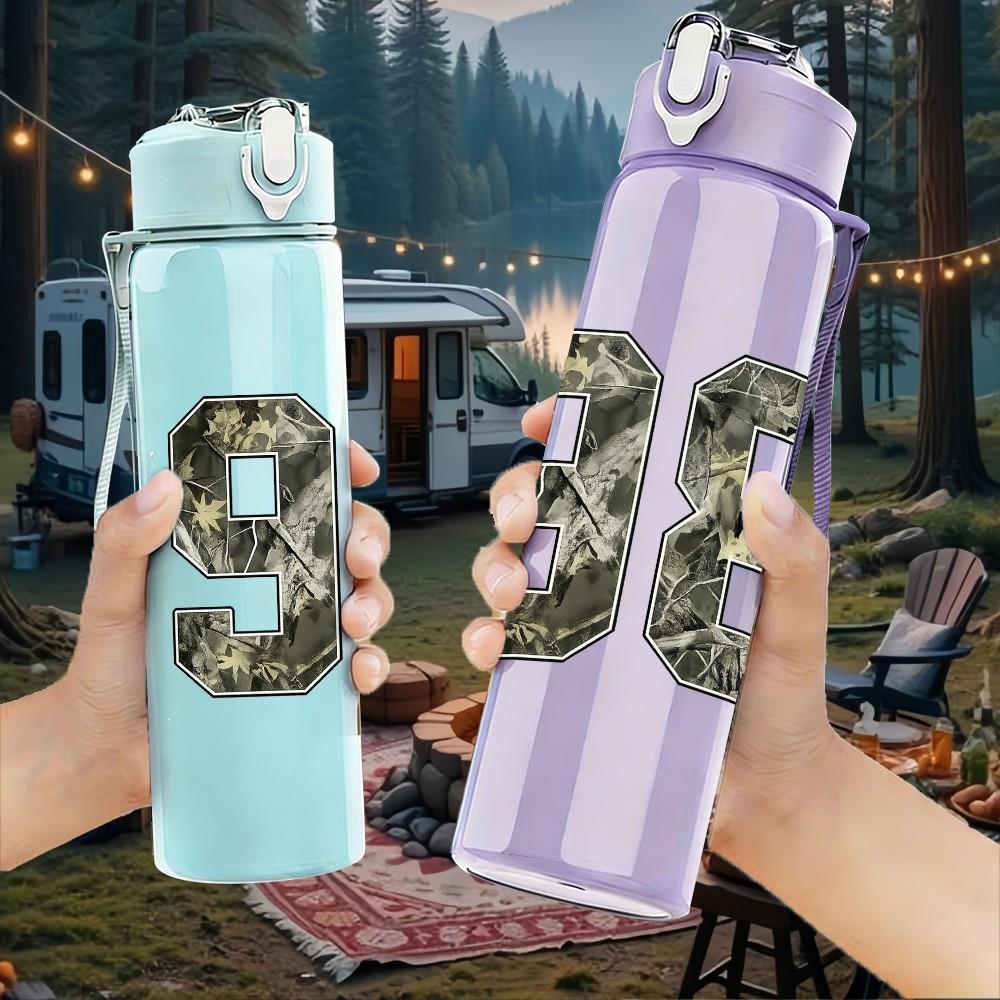 1PC Number Ninety Eight Retro Text Print 750ml Color Plastic Sports Water Bottle Leakproof Flip Straw Lid Suitable for Sports Office Home Use