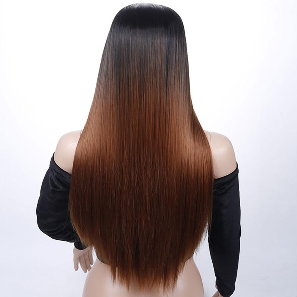 Черный, синий, серый, красный, желтый, цвет омбре, длинные прямые парики, натуральная средняя часть для женщин, термостойкие цветные волосы