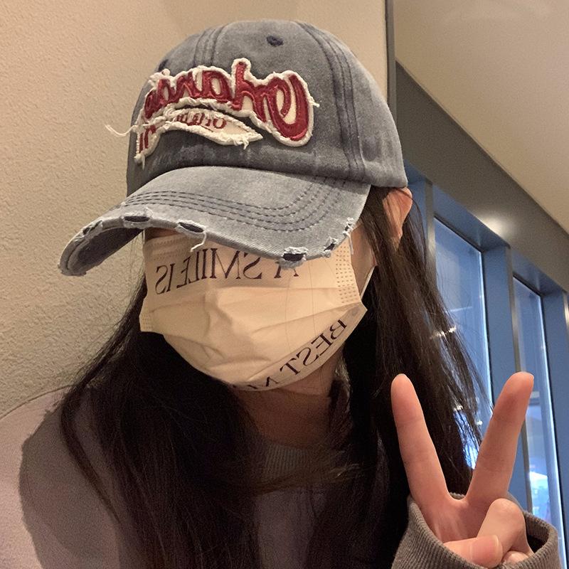 Американская ретро старая бейсболка женская большая голова стиранная рваная джинсовая широкополая шляпа бейсболка показывающая лицо маленькая шляпа