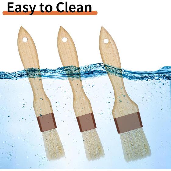 3 Pcs Pastry Brush, Natural Bristle Basting Brush, Cooking Brush, Food Brush, Butter Brush, Baster Brush, BBQ Brushes for Sauce, Kitchen Baking
