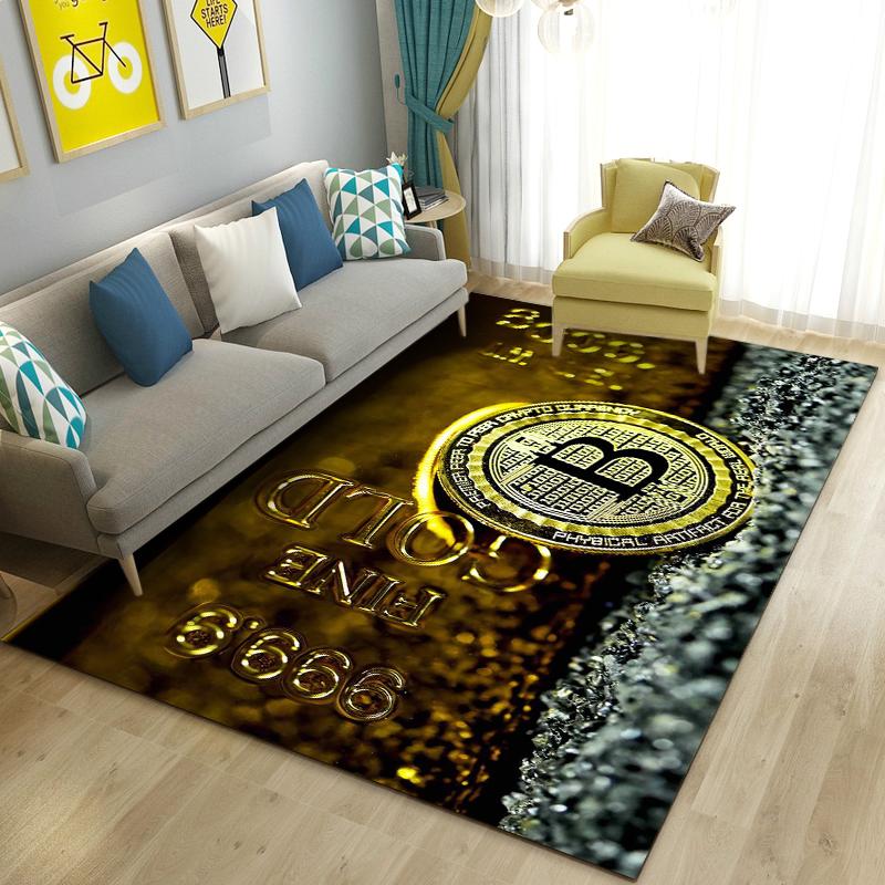 3D ковер для биткойнов, большой ковер для гостиной, спальни, дивана, кухни, коврик для украшения, детские игры, нескользящий напольный коврик