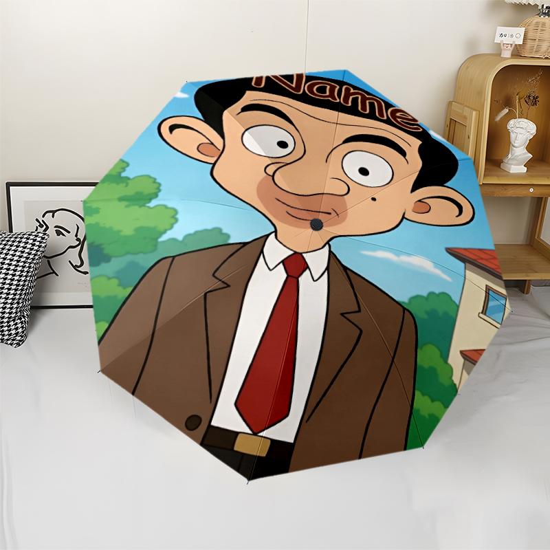 Custom Name Mr Bean Theme Automatic Umbrella, Lightweight & Portable, 8 Rib, Perfect for Outdoor Travel, Birthdays, Christmas, Gifts.