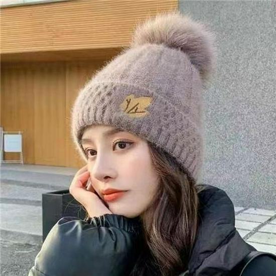 Korean Style Women's Winter Hat: Fashionable Rabbit Wool, Velvet-Lined, Warm Knitted Pullover.