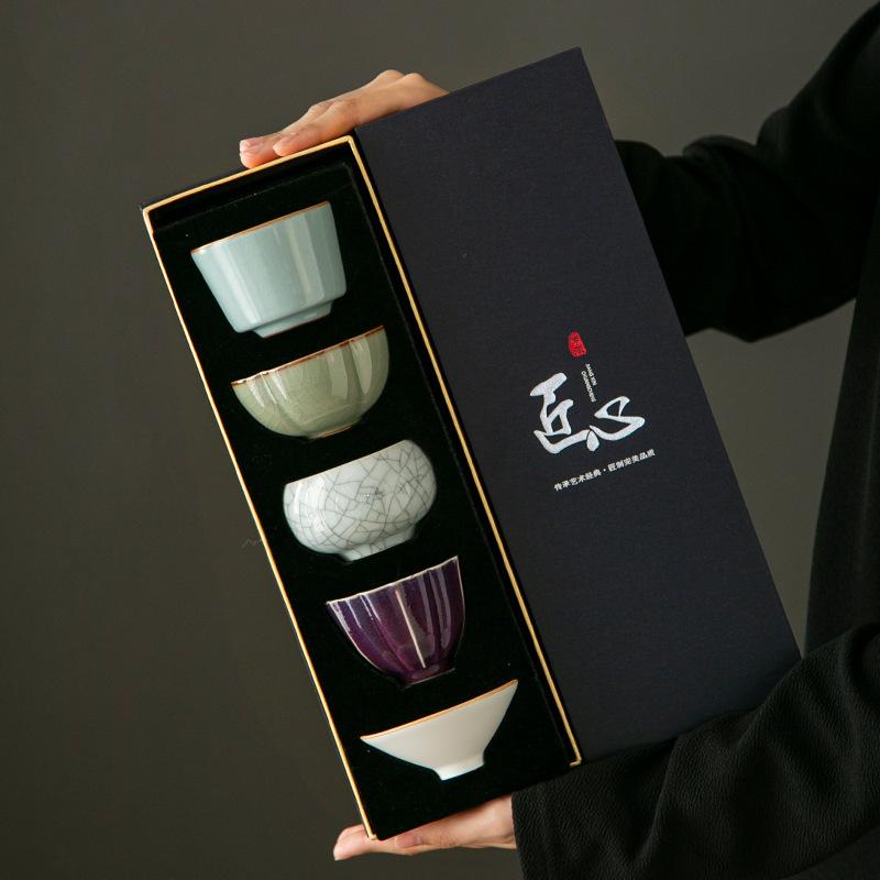 5 Pcs Gift Box Ceramic Tea Cup Set Japanese Style Retro Teaware Mug Kung Fu Tea Set Coffee Cup Teacups Tea Gifts Sake Cup