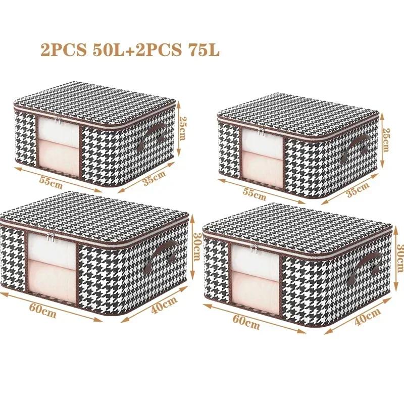 Видимый ящик для хранения большой емкости, портативный органайзер для одежды для дома с ручками, складной пылезащитный контейнер на молнии для одеял