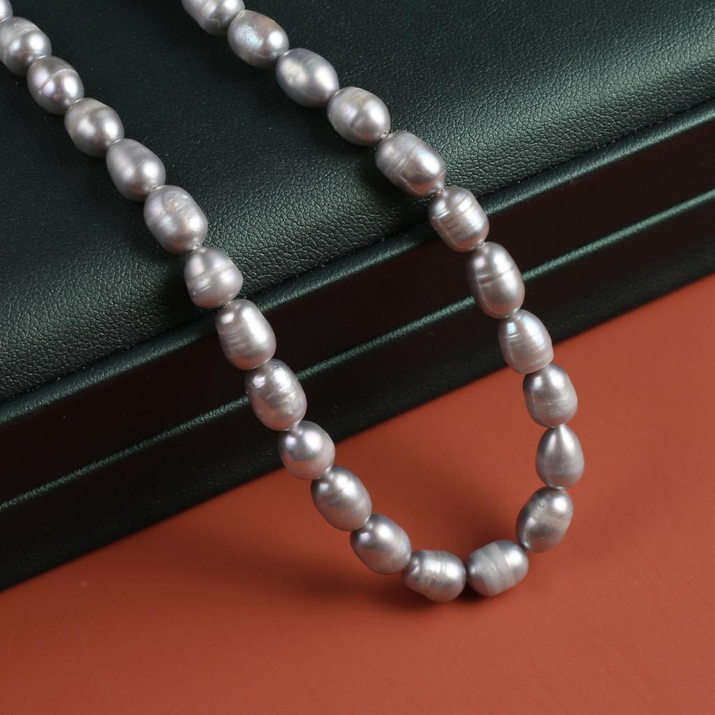 1String Synthetic Pearls, Bohemian Style Grey Rice Shape Beads for Jewelry Making Christmas Gifts, DIY Women Necklace Accessories Beading 36cm