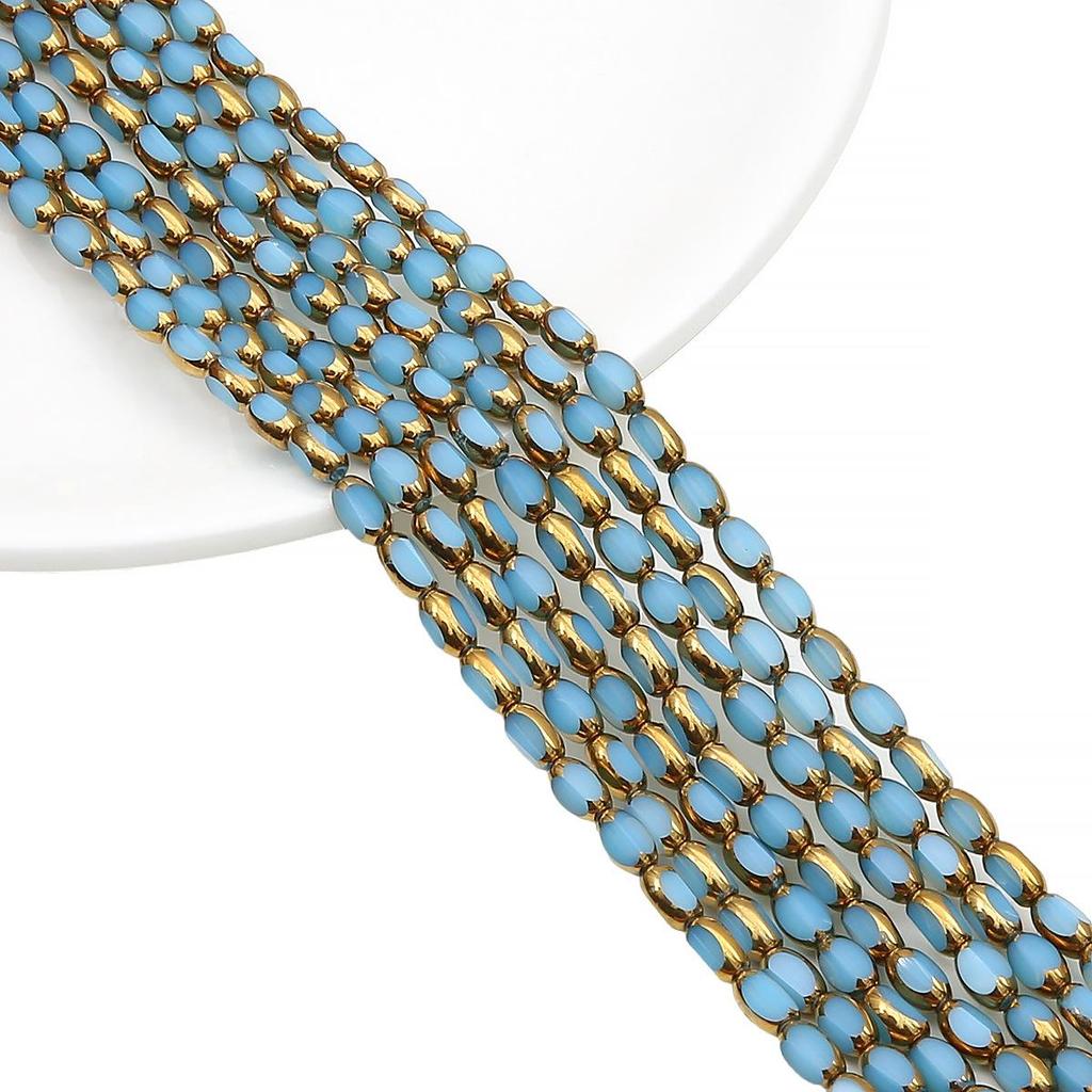 Овальные ограненные стеклянные кристаллы с золотистой окантовкой, в форме рисовых зерен, для изготовления украшений