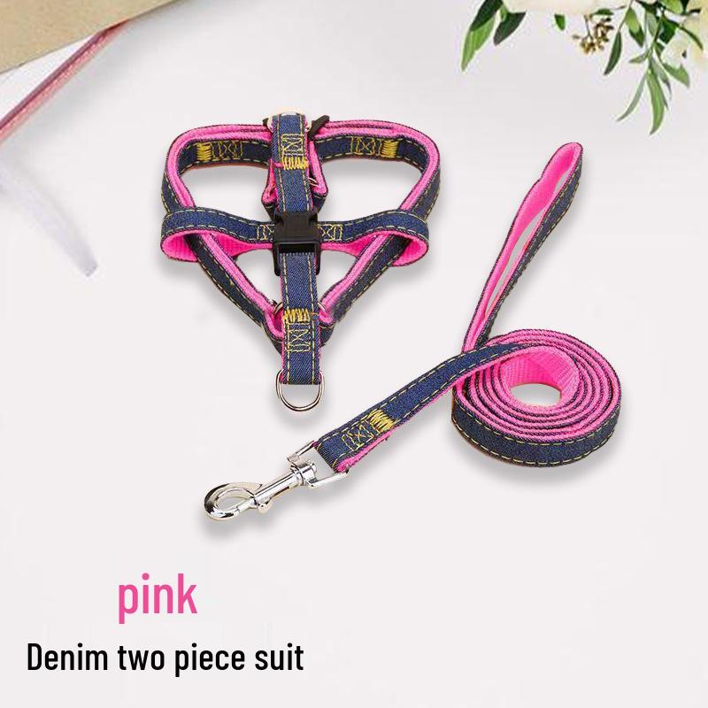Джинсовый комплект поводка и шлейки для собак с цепочкой-тедди для собак малых и средних пород