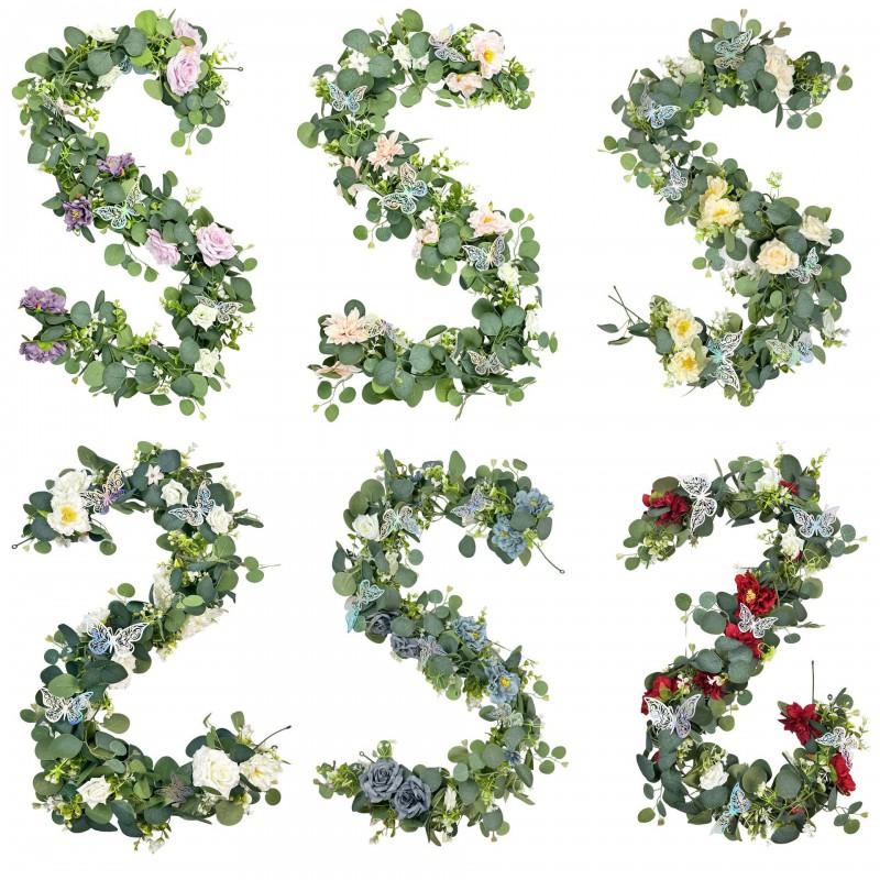 Artificial Rose Vine Garland Home Decor Wedding Party Wall Hanging Floral Arrangement Purple Gray Blue Pink White Champagne
