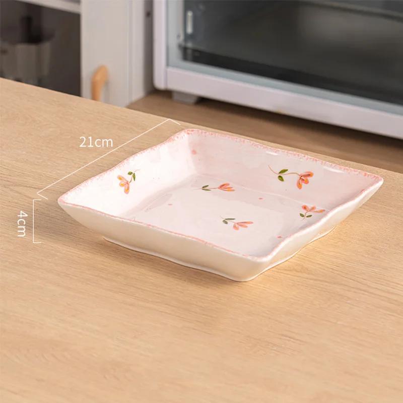 Милые розовые керамические тарелки для дома, вкусные блюда, большие суповые миски, вечеринка, послеобеденный чай, десертная фруктовая тарелка, изысканная столовая посуда