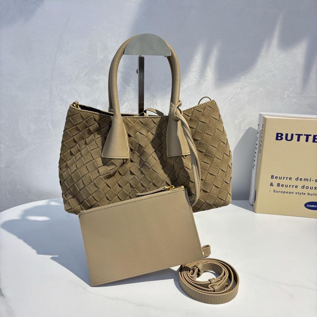 Осенняя ретро плетёная сумка-тоут из замши: Универсальная сумка через плечо и через плечо