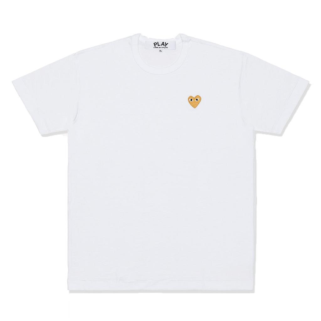 Играть Comme Des Garcons Мужская Золотое Сердце Футболка белая