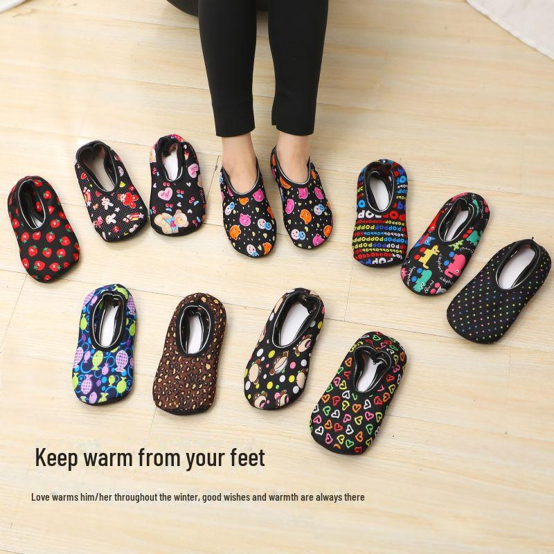 Women's Anti-Slip Indoor Floor Socks with Warm Velvet Lining and Cute Prints for Home and Early Childhood Education