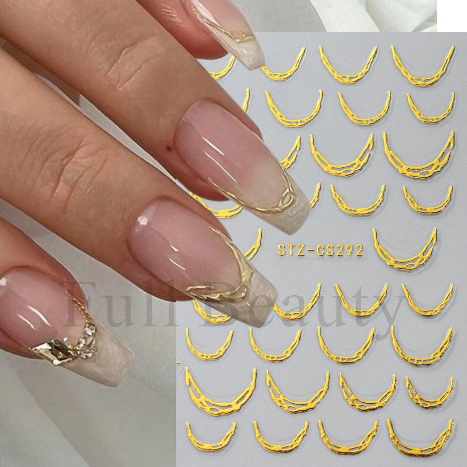 Nail Art Sticker, French Bronzing Scribbled Metal Gold Line Adhesive Nail Sticker